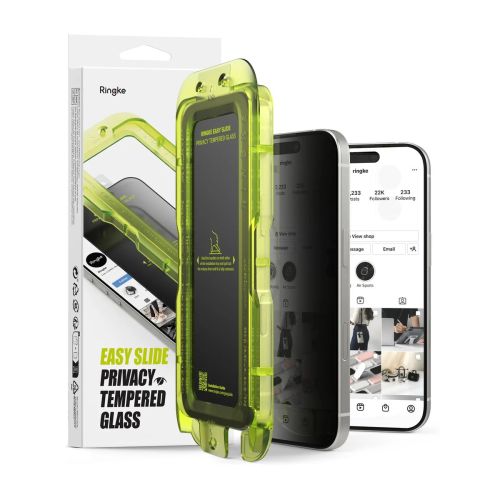 Ringke iPhone 17 ekrano apsauga Premium Easy Slide Privacy grūdintas stiklas 9H su installation jig (2 vnt.), skaidri spalva