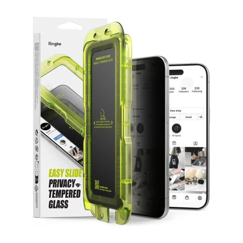 Ringke iPhone Air ekrano apsauga Premium Easy Slide Privacy grūdintas stiklas 9H su installation jig (2 vnt.), skaidri spalva
