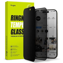 Ringke iPhone 15/ 16 ekrano apsauga Easy Slide Privacy grūdintas stiklas 9H su installation jig (2 vnt.), skaidri spalva