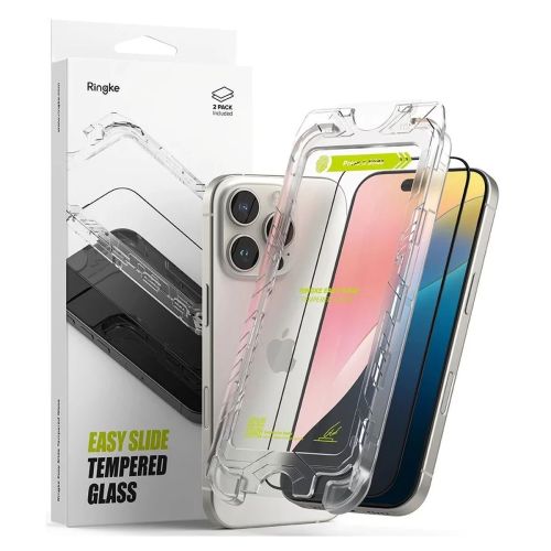 Ringke iPhone 16 Pro ekrano apsauga Premium Easy Slide grūdintas stiklas 9H su installation jig (2 vnt.), skaidri spalva