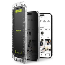 Ringke iPhone 15/ 16 ekrano apsauga Privacy Premium Easy Slide grūdintas stiklas 9H su installation jig (2 vnt.), skaidri