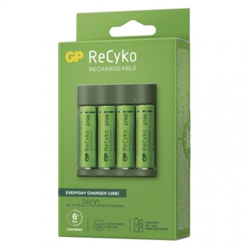 GP baterija įkroviklis B421 su 4x AAA Rechargable batteries, 2100 mAh, 1.2V,, žalia spalva