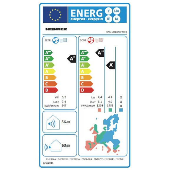 Oro kondicionierius CRYSTAL, KIT+WIFI 5.2kW/5.5kW HAC-CR18KITWIFI HEINNER