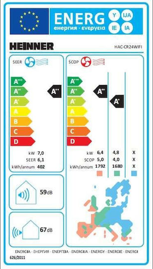 Oro kondicionierius CRYSTAL, WIFI 24000BTU HAC-CR24WIFI HEINNER