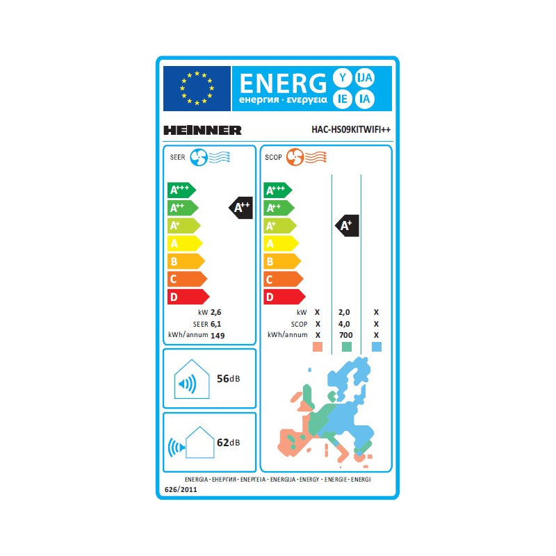 Oro kondicionierius OPAL, KIT+WIFI 2.6kW/2.7kW HAC-HS09KITWIFI++ HEINNER