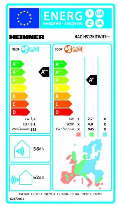Oro kondicionierius OPAL, KIT+WIFI 3.4kW/3.8kW HAC-HS12KITWIFI++ HEINNER