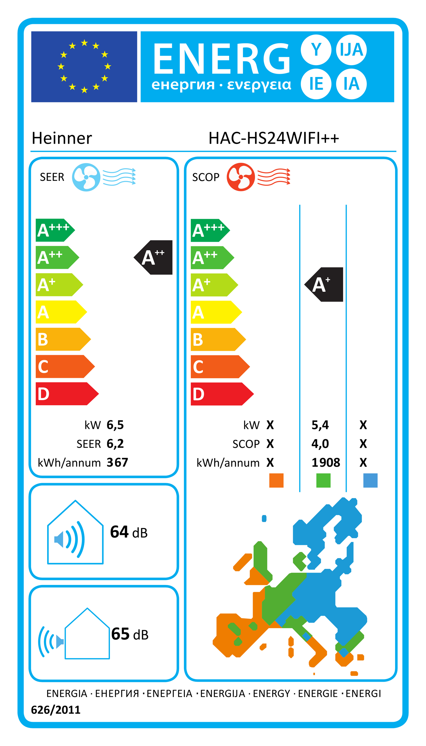 Oro kondicionierius OPAL, WIFI 6.5kW/7.1kW HAC-HS24WIFI++ HEINNER
