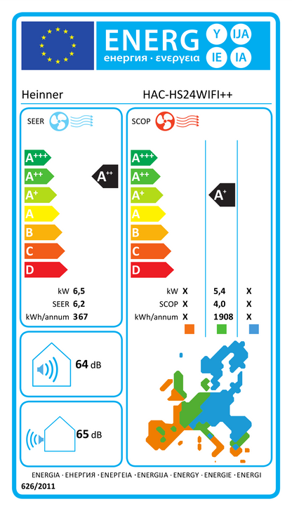Oro kondicionierius OPAL, WIFI 6.5kW/7.1kW HAC-HS24WIFI++ HEINNER