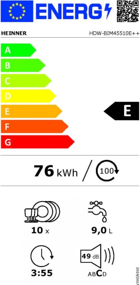 Įmontuojama indaplovė HDW-BIM45510E++ HEINNER