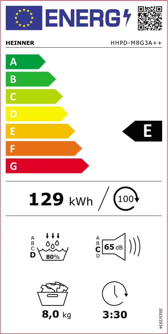 Skalbinių džiovyklė 8kg HHPD-M8G3A++ HEINNER