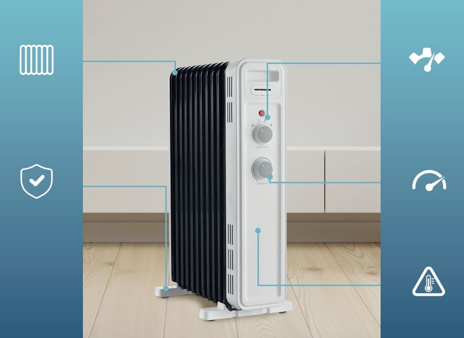 Tepalinis radiatorius 1000W/1300W/2300W HOH-M11WH-BK HEINNER