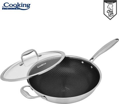 Wok keptuvė su dangčiu nerūdijančio plieno su keramikos danga 4.5L 30x8.5cm HR-MRK-28W HEINNER