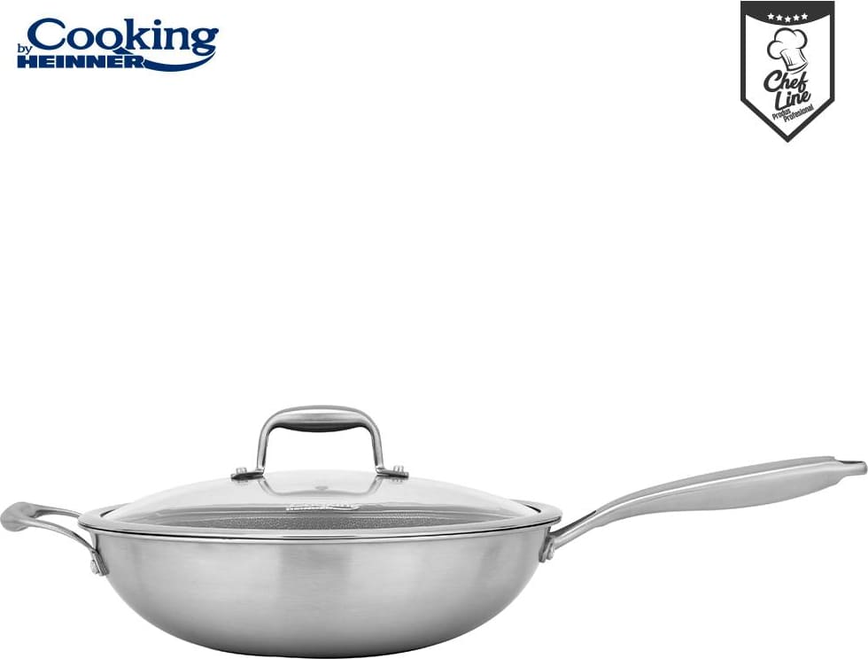 Wok keptuvė su dangčiu nerūdijančio plieno su keramikos danga 4.5L 30x8.5cm HR-MRK-28W HEINNER