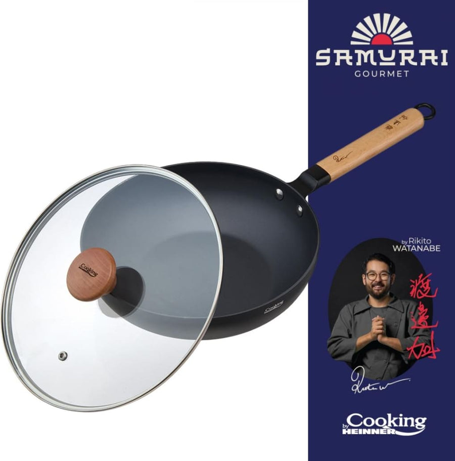 Wok keptuvė su dangčiu aliuminio su keramikos danga 26x7.5cm HR-SNT-W26 HEINNER