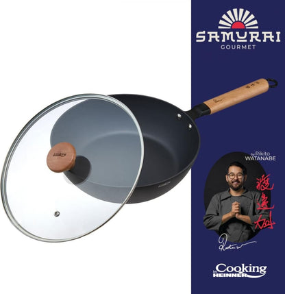 Wok keptuvė su dangčiu aliuminio su keramikos danga 24x7.5cm HR-SNT-WC24 HEINNER