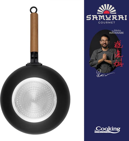 Wok keptuvė su dangčiu aliuminio su keramikos danga 28x8cm HR-SNT-WC28 HEINNER