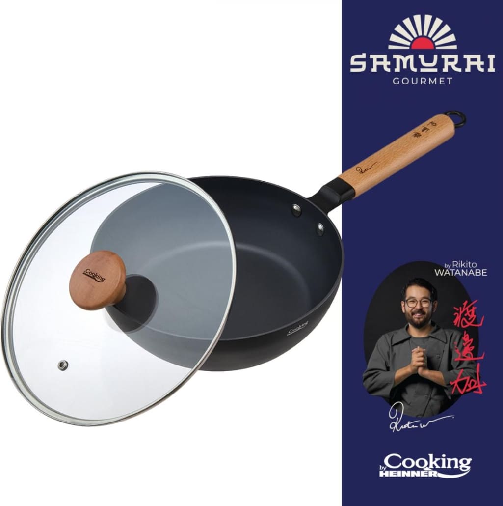 Wok keptuvė su dangčiu aliuminio su keramikos danga 28x8cm HR-SNT-WC28 HEINNER