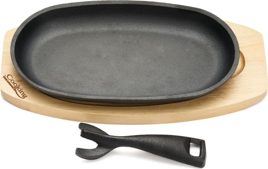 Keptuvė steikams su medine baze ketaus 24x14cm HR-YT-995 HEINNER