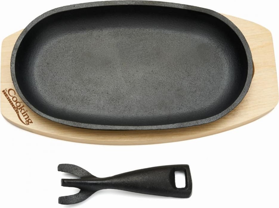 Keptuvė steikams su medine baze ketaus 24x14cm HR-YT-995 HEINNER