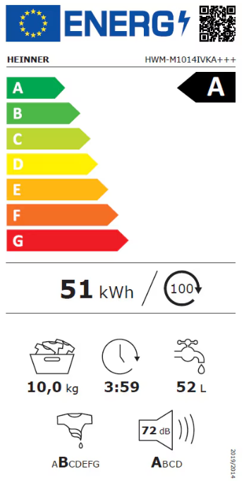 Skalbimo mašina 10kg HEINNER HWM-M1014IVKA+++