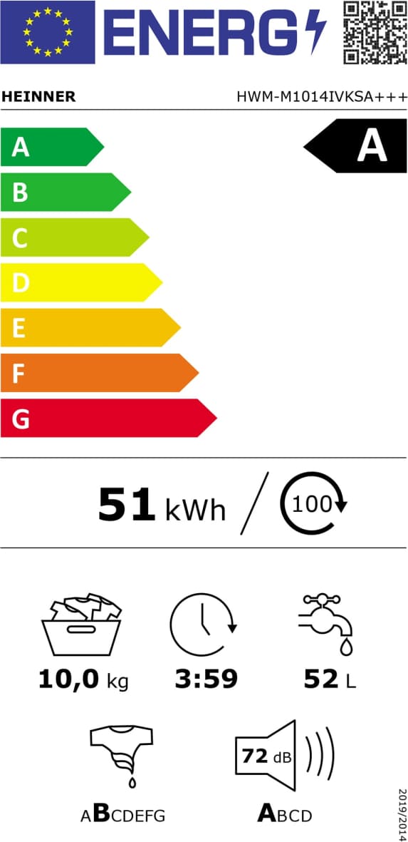 Skalbimo mašina 10kg HWM-M1014IVKSA+++ HEINNER