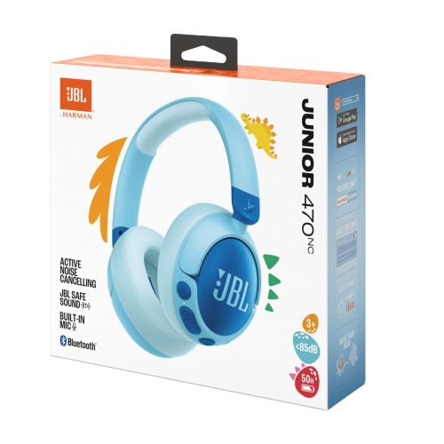 JBL JR470NC Bluetooth belaidės ant ausų dedamos ausinės skirtas Kids, mėlyna spalva