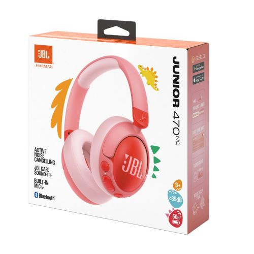JBL JR470NC Bluetooth belaidės ant ausų dedamos ausinės skirtas Kids, rožinė spalva