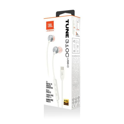 JBL Tune 310C Pure Bass į ausis ausinės, (Type-C),, balta spalva