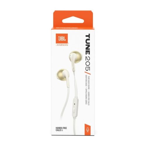 JBL Tune 205 į ausis laidinės ausinės, auksinė spalva