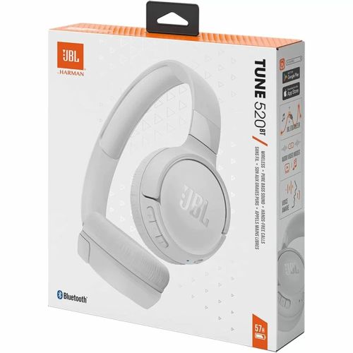 JBL Tune 520BT Bluetooth belaidės ant ausų dedamos ausinės, balta spalva