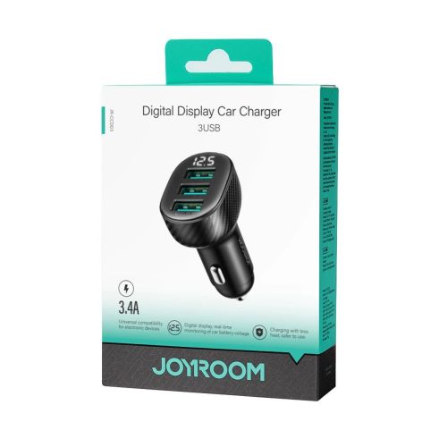 Joyroom automobilinis įkroviklis su skaitmeninis Display, U+U+U, 17 W, (JR-CCD03), juoda spalva
