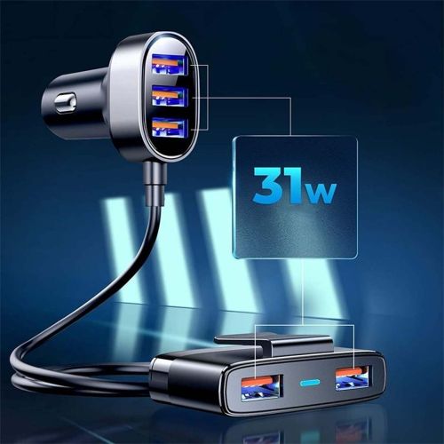 Joyroom automobilinis įkroviklis 5-in-1, U+U+U+U+U 31 W, (JR-CL03), juoda spalva
