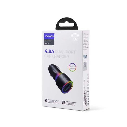 Joyroom automobilinis įkroviklis U+U, 24 W, LED šviestuvas, (JR-CL10), juoda spalva