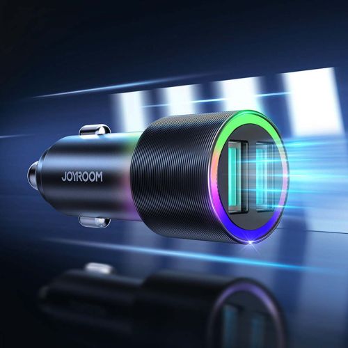 Joyroom automobilinis įkroviklis U+U, 24 W, LED šviestuvas, (JR-CL10), juoda spalva