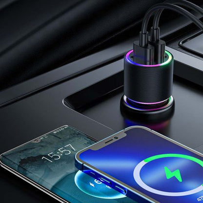 Joyroom automobilinis įkroviklis U+U, 24 W, LED šviestuvas, (JR-CL10), juoda spalva