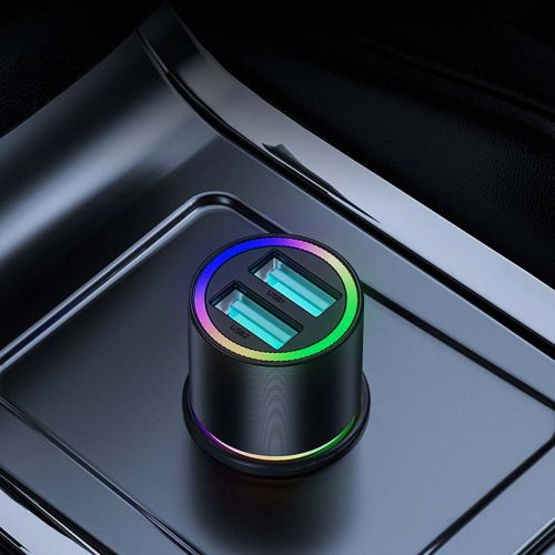 Joyroom automobilinis įkroviklis U+U, 24 W, LED šviestuvas, (JR-CL10), juoda spalva