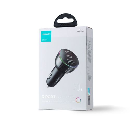 Joyroom automobilinis įkroviklis 3-in-1, (C+C+U) Bluetooth Fm Transmitter, PD 70 W, (JR-CL26), juoda spalva