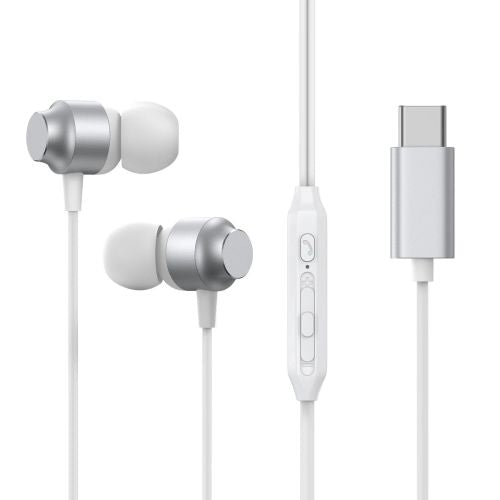 Joyroom ausinės laidinis į ausis ausinės su Remote ir mikrofonas, Type-C USB, (JR-EC06), sidabrinė spalva