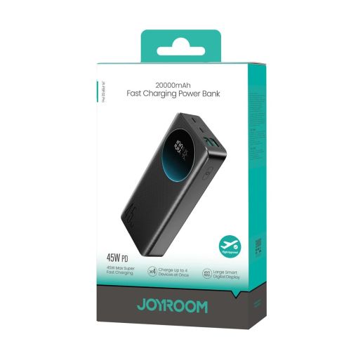 Joyroom išorinė baterija su skaitmeninis Display C+C+U+U, PD 45 W, 20000 mAh, (JR-PBF02 Pro), juoda spalva