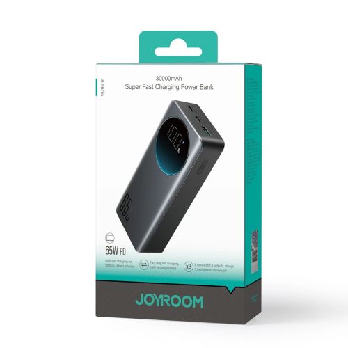 Joyroom išorinė baterija su skaitmeninis Display C+U+U, PD 65 W, 30000 mAh, (JR-PBF05 Pro), juoda spalva