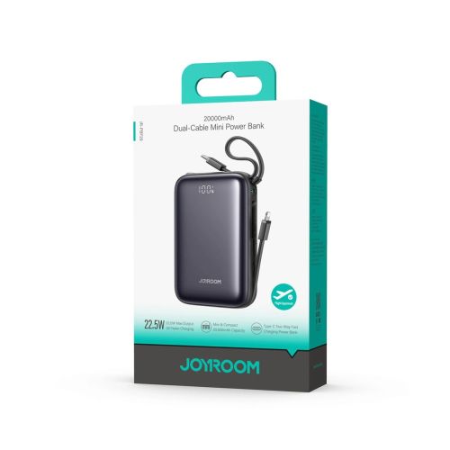 Joyroom išorinė baterija su skaitmeninis Display Type-C, PD 22.5 W, 20000 mAh su integruotas Double USB-C laidas, (JR-PBF29)