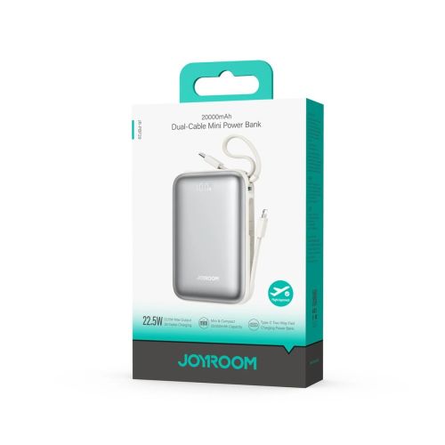 Joyroom išorinė baterija su skaitmeninis Display Type-C, PD 22.5 W, 20000 mAh su integruotas Double USB-C laidas, (JR-PBF29)