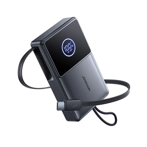Joyroom išorinė baterija su skaitmeninis Display, C+U+U, PD 22.5 W, 10000 mAh su integruotas Retractable USB-C laidas (0.7m)