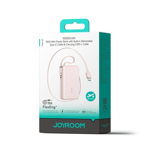 Joyroom išorinė baterija su skaitmeninis Display, C+U+U, PD 35 W, 10000 mAh su integruotas Retractable Type-C ir Lightning