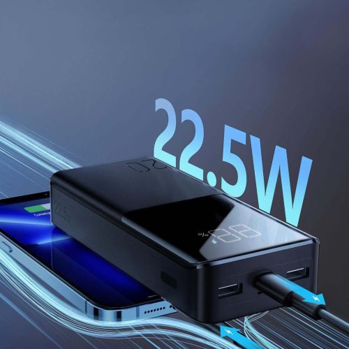 Joyroom išorinė baterija su skaitmeninis Display C+U+U, PD 22.5 W, 20000 mAh su Micro-USB input, (JR-QP192), juoda spalva