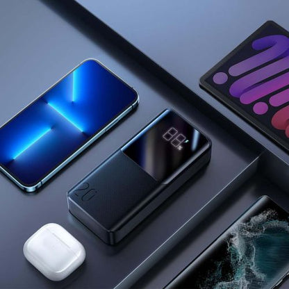 Joyroom išorinė baterija su skaitmeninis Display C+U+U, PD 22.5 W, 20000 mAh su Micro-USB input, (JR-QP192), juoda spalva