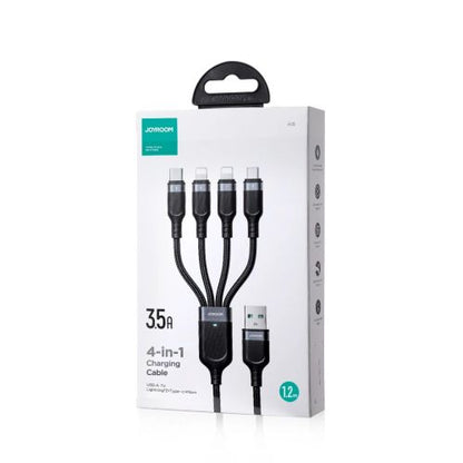 Joyroom 4-in-1 USB - Lightning/ Lightning/ Type-C/ Micro USB laidas Multi-Color Series A18, 3.5A, 1.2m, (S-1T4018A18l), juoda