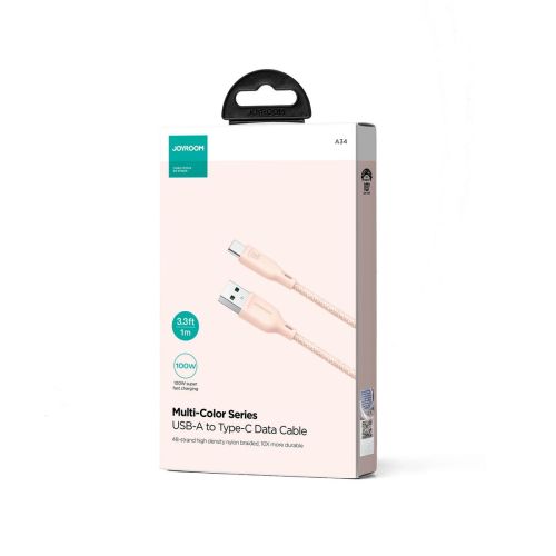 Joyroom USB - Type-C Multi-Color Series greitasis įkrovimas ir duomenų laidas, 100 W, 1m, (S-A34), rožinė spalva