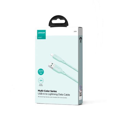 Joyroom USB - Lightning laidas Multi-Color Series A14, 480mb/s, 3A, 1.2m, (SA34-AL3), žalia spalva
