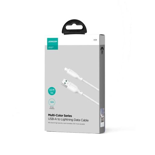 Joyroom USB - Lightning laidas Multi-Color Series A14, 480mb/s, 3A, 1.2m, (SA34-AL3), balta spalva